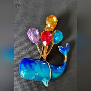 Colorful Whale Brooch with Gem Accents